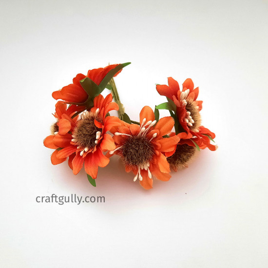 Fabric Flowers #9 - 50mm Orange - 6 Flowers