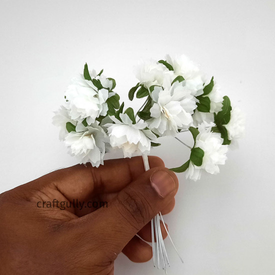 Fabric Flowers #12 - 28mm White - 12 Flowers