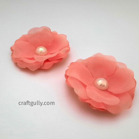Fabric Flowers #14 - 47mm Salmon Pink - 2 Flowers Fabric Flowers #14 - 47mm Salmon Pink - 2 Flowers