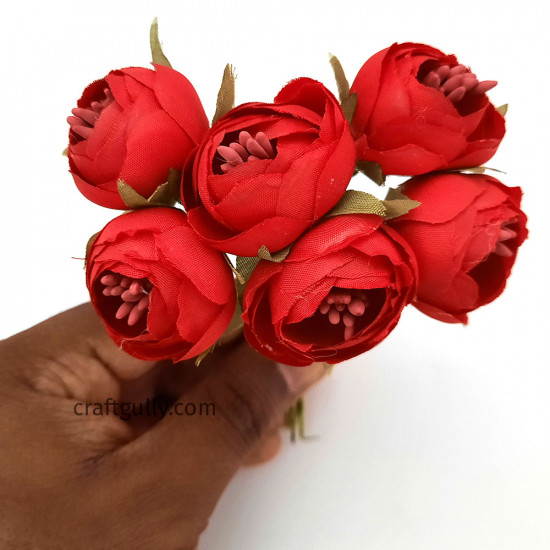 Fabric Flowers #15 - 28mm Red - 6 Flowers Fabric Flowers #15 - 28mm Red - 6 Flowers