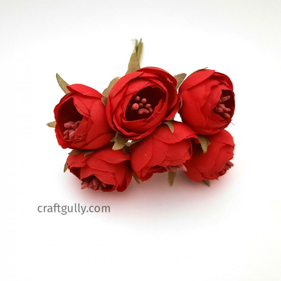 Fabric Flowers #15 - 28mm Red - 6 Flowers Fabric Flowers #15 - 28mm Red - 6 Flowers