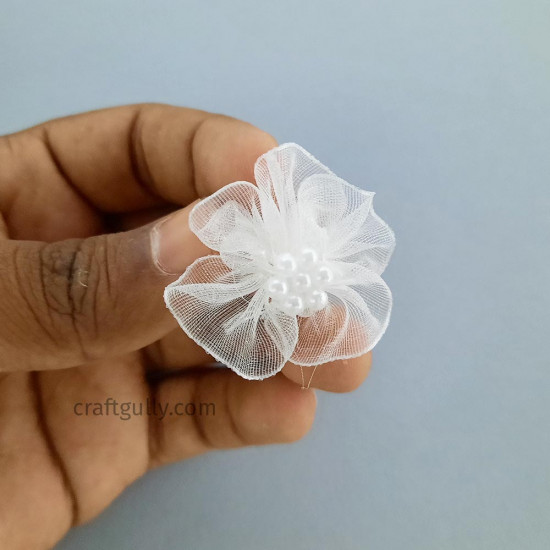 Fabric Flowers #13 - 31mm White - 10 Flowers