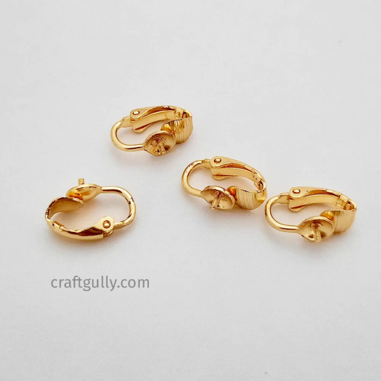Clip-On Earring Base #1 - 14mm Golden Finish - 2 Pairs