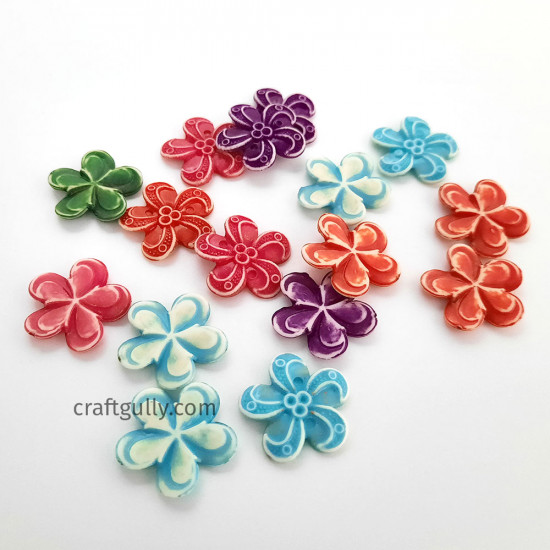 Flatback Acrylic 23mm Flower #11 - Assorted - Pack of 30