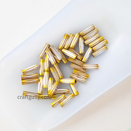 Metal Beads 10mm Design #20 - Tube Golden & Silver - 50 Beads