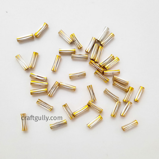 Metal Beads 10mm Design #20 - Tube Golden & Silver - 50 Beads