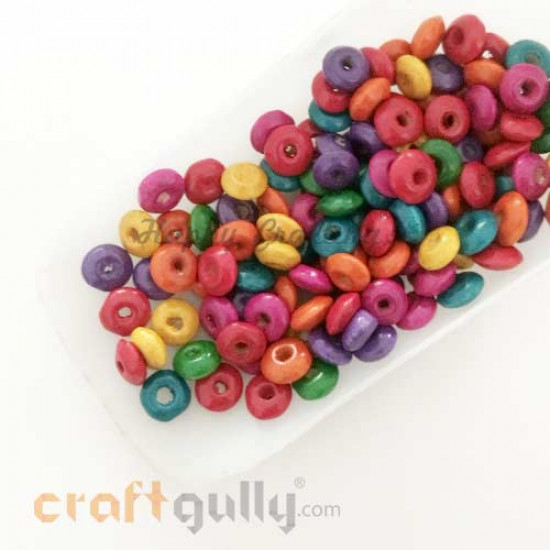 Wooden Beads 4mm Rondelle - Assorted - 20 gms / 275 Beads