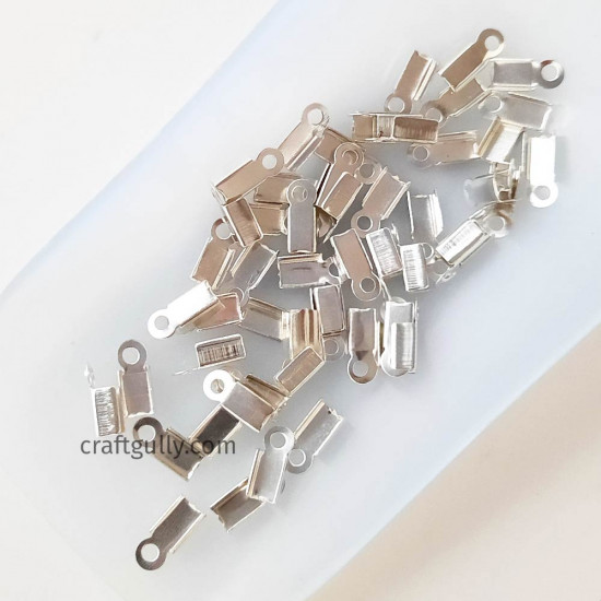 Crimp Ends 9mm - Fold Over With Loop - Silver Finish - 10gms