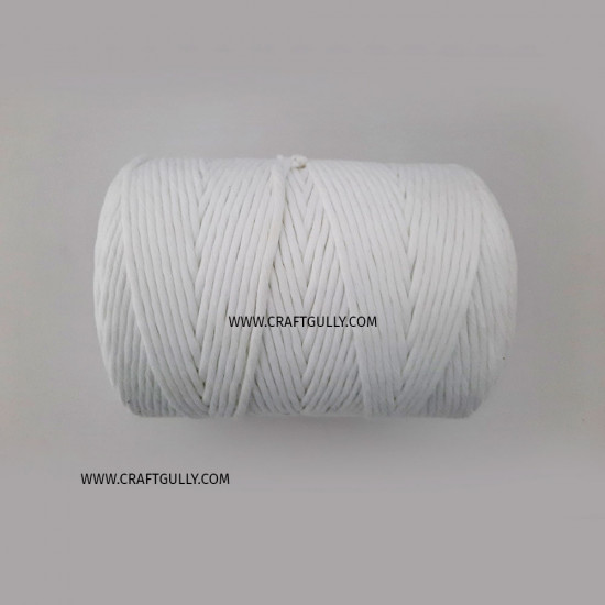 Cotton Macrame Cords 3mm Single Strand - White - 20 meters