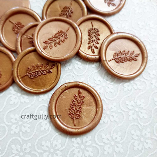 Wax Seals #1 - 32mm Leaves - Antique Golden - 5 Seals