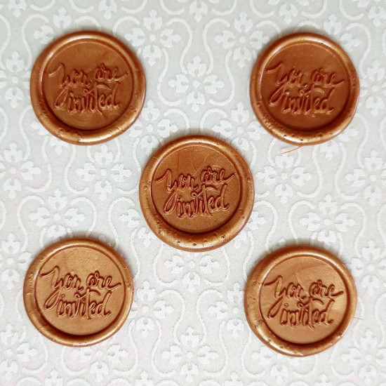 Wax Seals #3 - 32mm You Are Invited - Antique Golden - 5 Seals