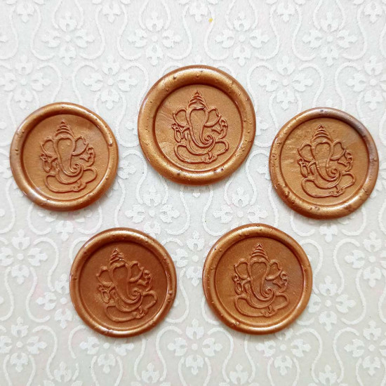 Wax Seals #6 - 32mm Ganapati - Antique Golden - 5 Seals