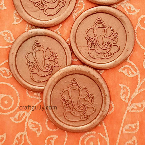 Wax Seals #6 - 32mm Ganapati - Antique Golden - 5 Seals