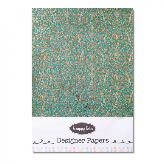 Foil Stamped Papers A4 Design #3 - Teal & Golden - 4 Sheets
