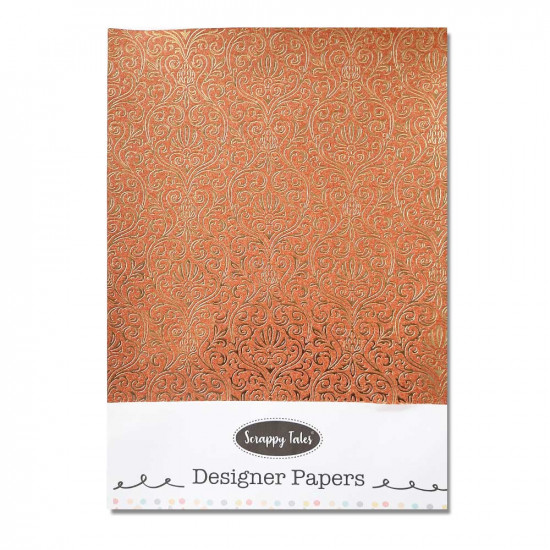Foil Stamped Papers A4 Design #4 - Brick Red & Golden - 4 Sheets