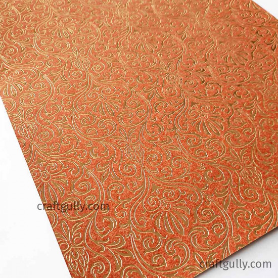 Foil Stamped Papers A4 Design #4 - Brick Red & Golden - 4 Sheets