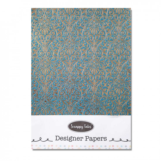 Foil Stamped Papers A4 Design #5 - Royal Blue & Golden - 4 Sheets