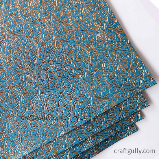 Foil Stamped Papers A4 Design #5 - Royal Blue & Golden - 4 Sheets