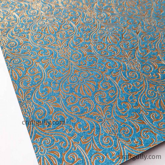 Foil Stamped Papers A4 Design #5 - Royal Blue & Golden - 4 Sheets