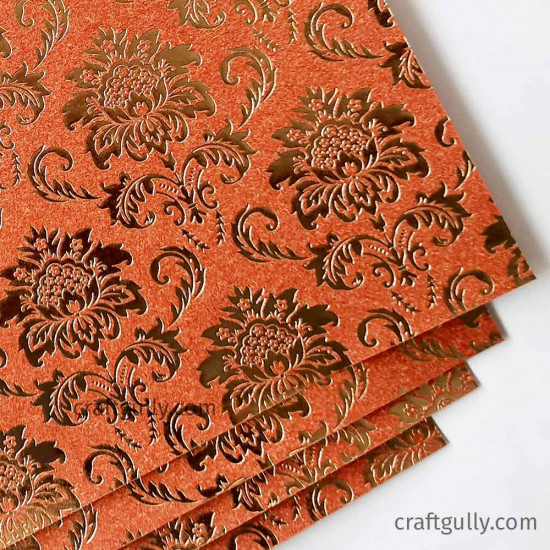 Foil Stamped Papers A4 Design #7 - Brick Red & Golden - 4 Sheets