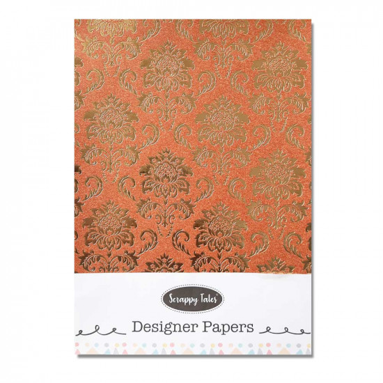 Foil Stamped Papers A4 Design #7 - Brick Red & Golden - 4 Sheets