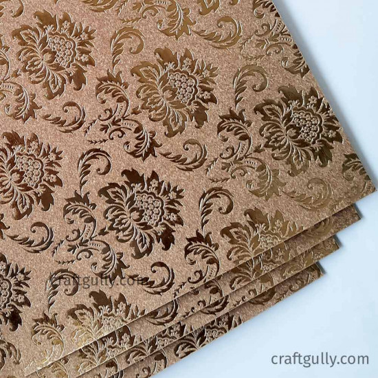 Foil Stamped Papers A4 Design #8 - Brown & Golden - 4 Sheets