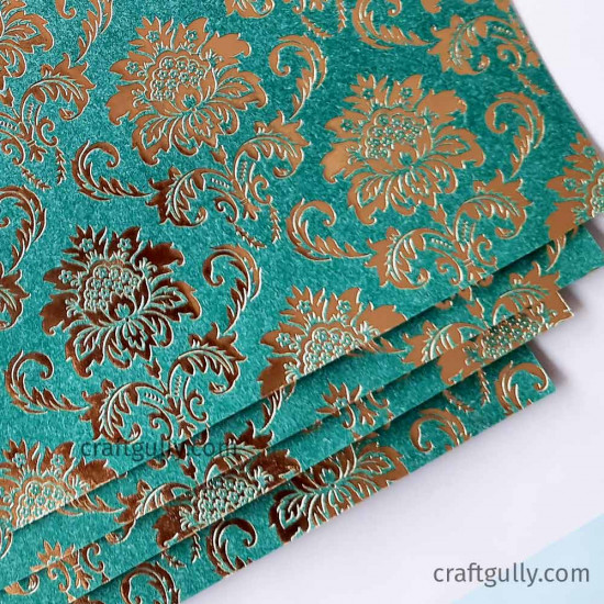 Foil Stamped Papers A4 Design #9 - Teal & Golden - 4 Sheets