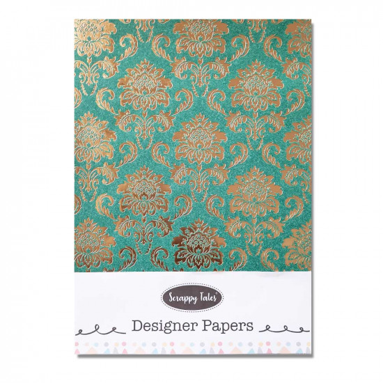 Foil Stamped Papers A4 Design #9 - Teal & Golden - 4 Sheets