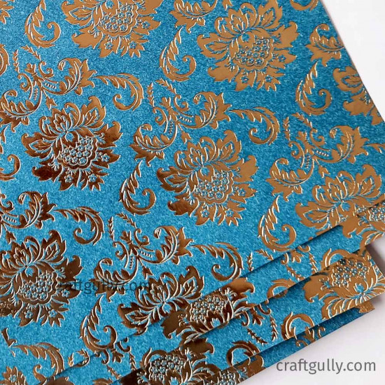 Foil Stamped Papers A4 Design #10 - Royal Blue & Golden - 4 Sheets