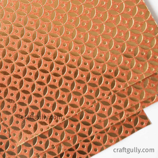 Foil Stamped Papers A4 Design #15 - Brick Red & Golden - 4 Sheets