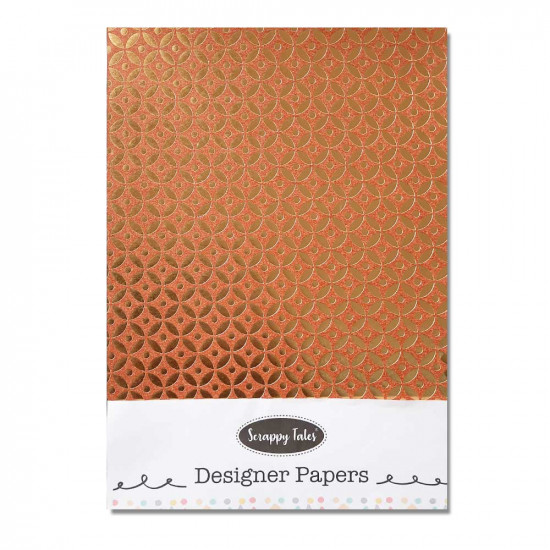 Foil Stamped Papers A4 Design #15 - Brick Red & Golden - 4 Sheets