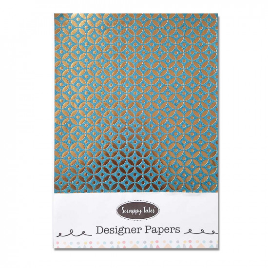 Foil Stamped Papers A4 Design #16 - Royal Blue & Golden - 4 Sheets