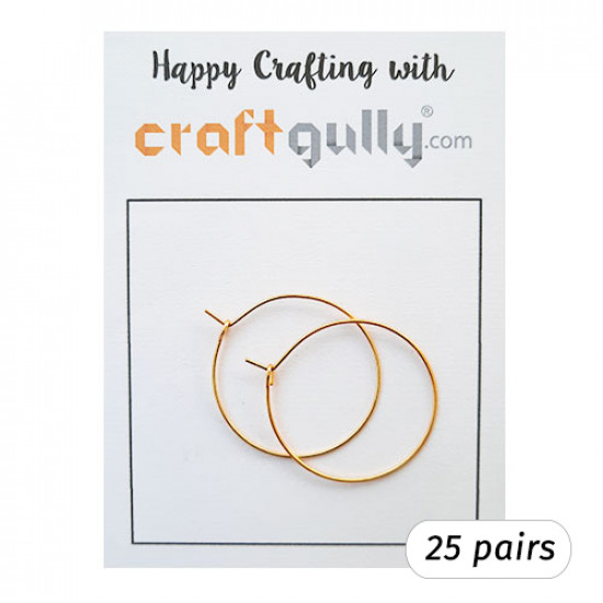 Earring Hoops 25mm - Golden Finish - 25 Pairs