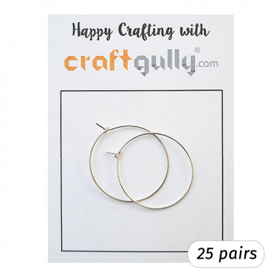 Earring Hoops 25mm  - Silver Finish - 25 Pairs