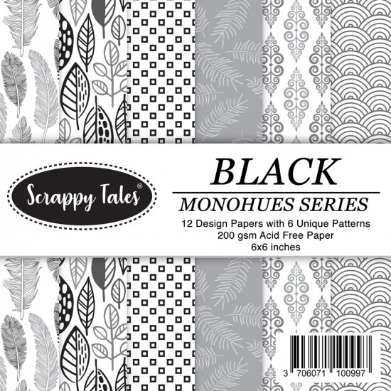 Pattern Papers 6x6 - Monohues Series - Black - Pack of 12
