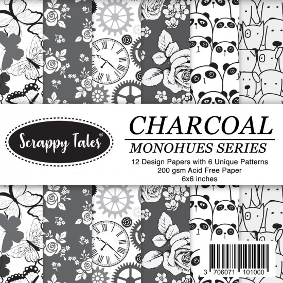 Pattern Papers 6x6 - Monohues Series - Charcoal - Pack of 12