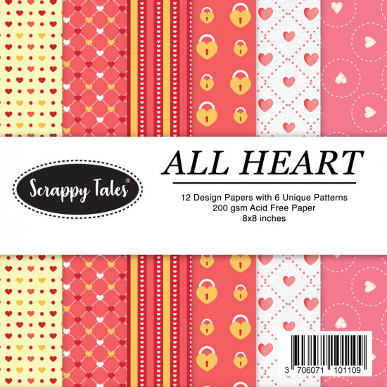 Pattern Papers 8x8 - All Heart - Pack of 12