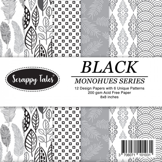 Pattern Papers 8x8 - Monohues Series - Black - Pack of 12