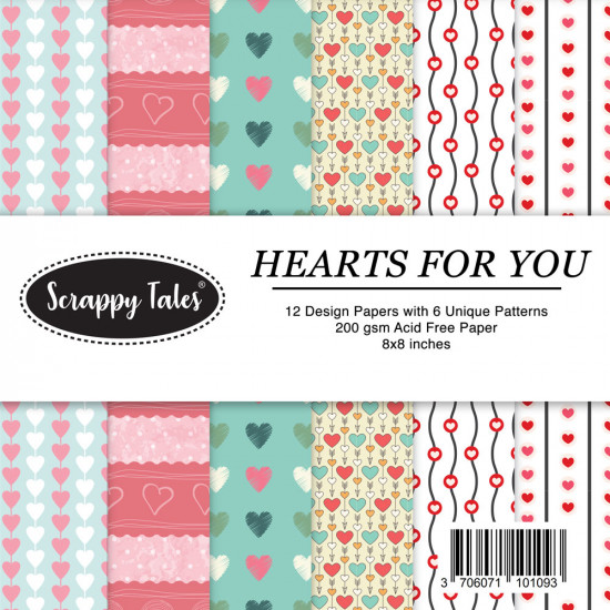 Pattern Papers 8x8 - Hearts For You - Pack of 12