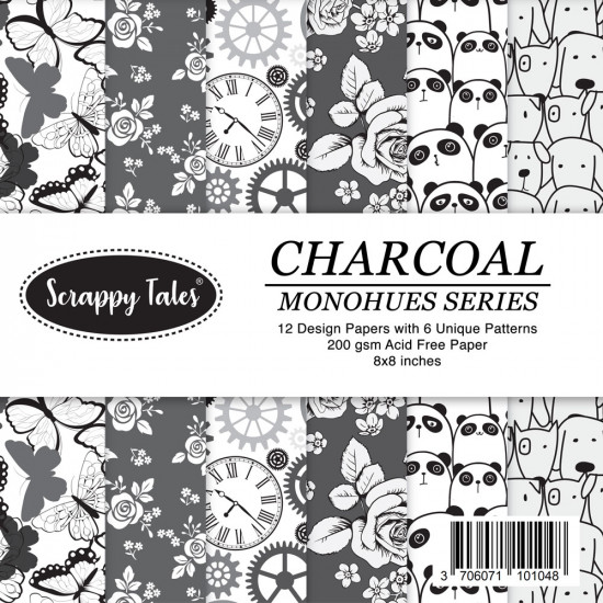 Pattern Papers 8x8 - Monohues Series - Charcoal - Pack of 12