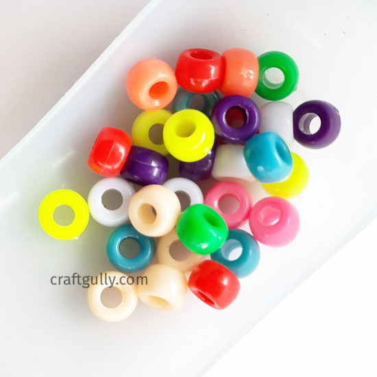 Acrylic Beads 9mm Round Drum  - Assorted - 30 Beads