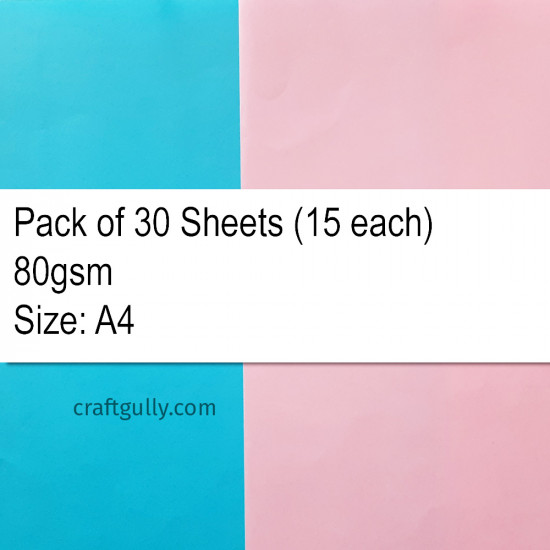 Papers A4 - 80gsm Baby Pink & Light Blue - 30 Sheets