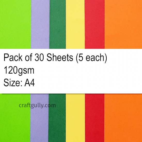 Papers A4 - 120gsm Assorted - 30 Sheets