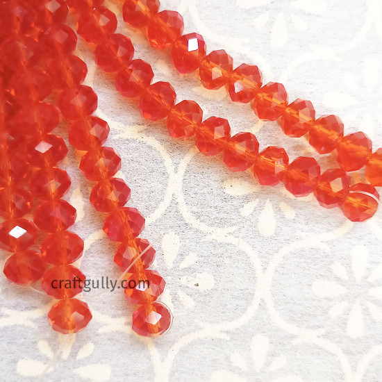 Glass Beads 8mm Rondelle Faceted - Trans. Fiery Orange - 1 String