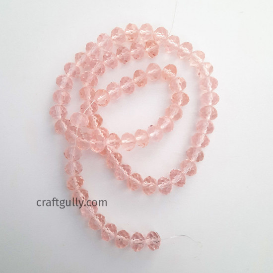 Glass Beads 8mm Rondelle Faceted - Trans. Baby Pink - 1 String