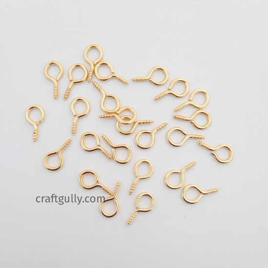 Screw Eye Pins 13mm - Golden Finish - 25 Pins