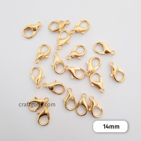 Lobster Claw Clasps 14mm - Golden Finish - 20 Clasps