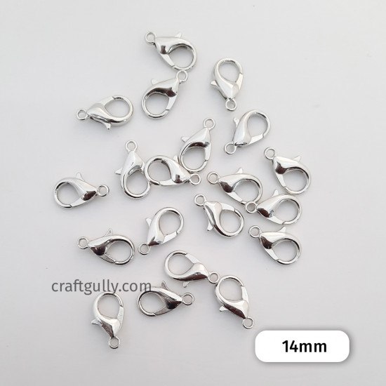 Lobster Claw Clasps 14mm - Silver Finish - 20 Clasps