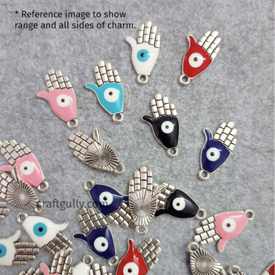 Enamel Charms 24mm Hamsa Evil Eye - Black - 2 Charms