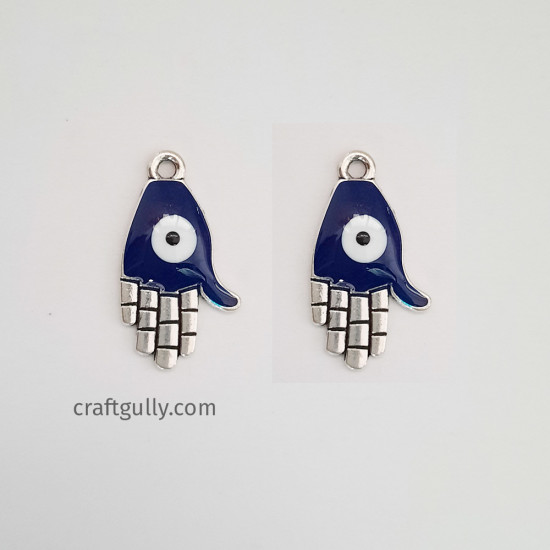 Enamel Charms 24mm Hamsa Evil Eye - Navy Blue - 2 Charms